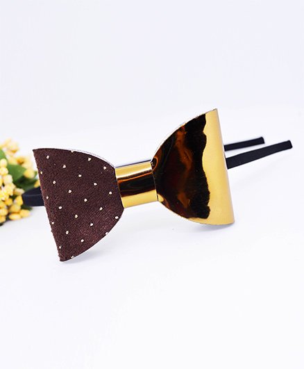 Little Tresses Partywear Dotted Bow Double Tone Hairband - Brown & Gold