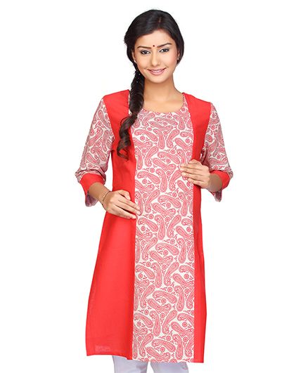 Kriti Three Fourth Sleeves Maternity Nursing Allover Printed Kurti - Coral