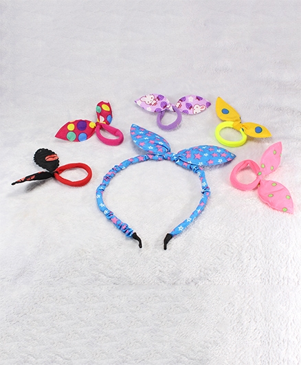 Pihoo Hair Band & Rubber Band Combo - Multicolor & Blue