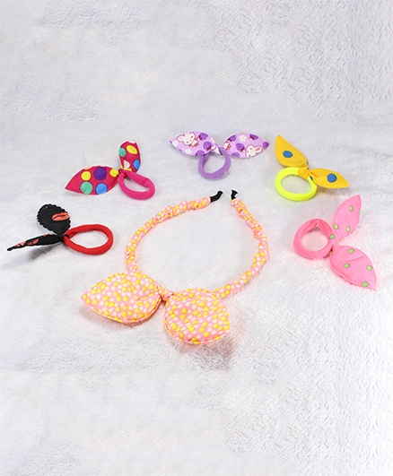 Pihoo Hair Band & Rubber Band Combo Set- Multicolor & Peach