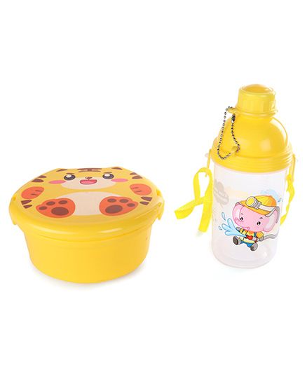Animal Printed Lunch Box And Water Bottle Set Yellow - 370 Ml - 1917387