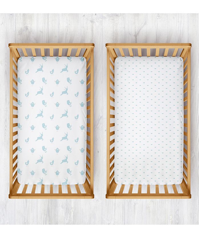 Rabitat Organic Cotton Cradle Sheet Whale & Bird Print Pack Of 2 - White