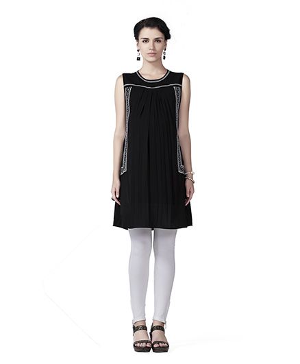 Innovative Machine Embroidery Boho Maternity Tunic Top - Black