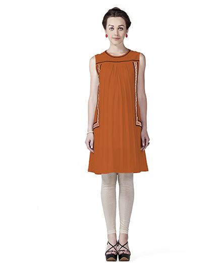 Innovative Machine Embroidery Boho Maternity Tunic Top - Orange