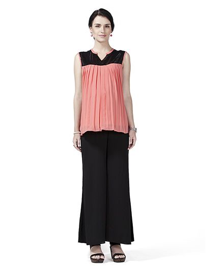 Innovative Maternity Tunic Top & Palazzo Set - Peach & Black