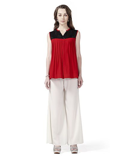 Innovative Stylish Sequin Yoke Maternity Tunic Top & Palazzo Set - Red & White