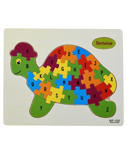 Curtis Toys Wooden Alphabetical Puzzle Turtle Shape - Multicolour