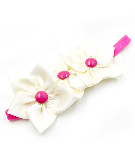 Magic Needles Elastic Hairband With 3 Flowers - Off White