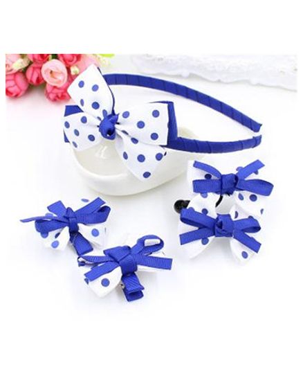 Little Palz Hair Accessories Polka Print Set Of 5 - White Blue