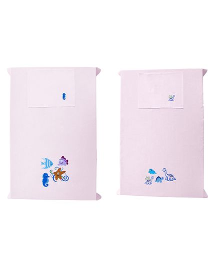 Baby Rap Crib Sheet & Pillow Cover Dino And Sea Party Embroidery Set Of 2 - Pink