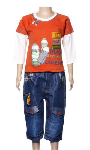 Full Sleeves T-shirt and 3/4th Denim Trouser Set