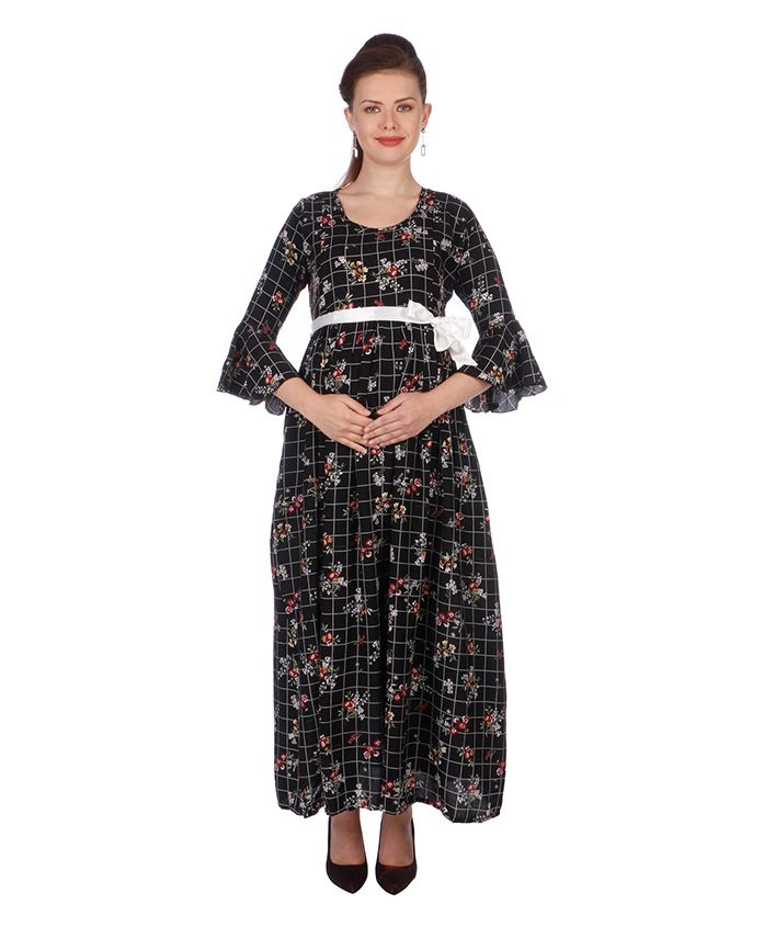 MomToBe Three Fourth Sleeves Maternity Dress - Black