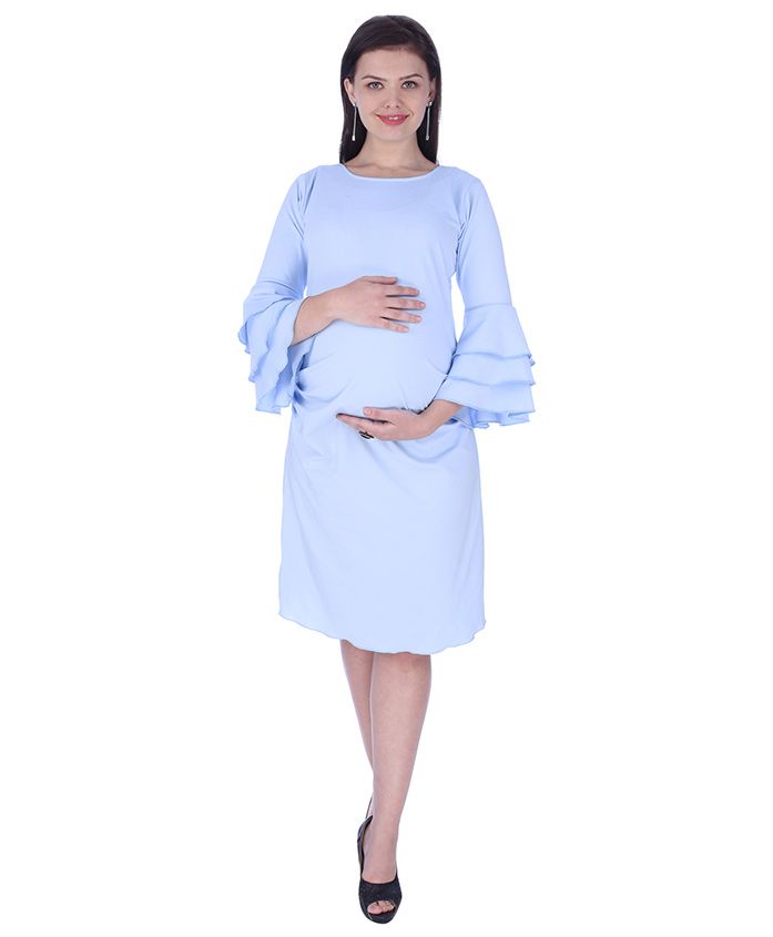 MomToBe Three Fourth Sleeves Maternity Dress - Blue - 2230805