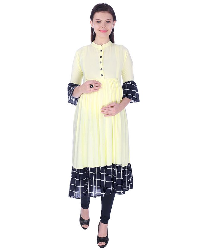 MomToBe Three Fourth Sleeves Maternity Kurti - Lemon Yellow