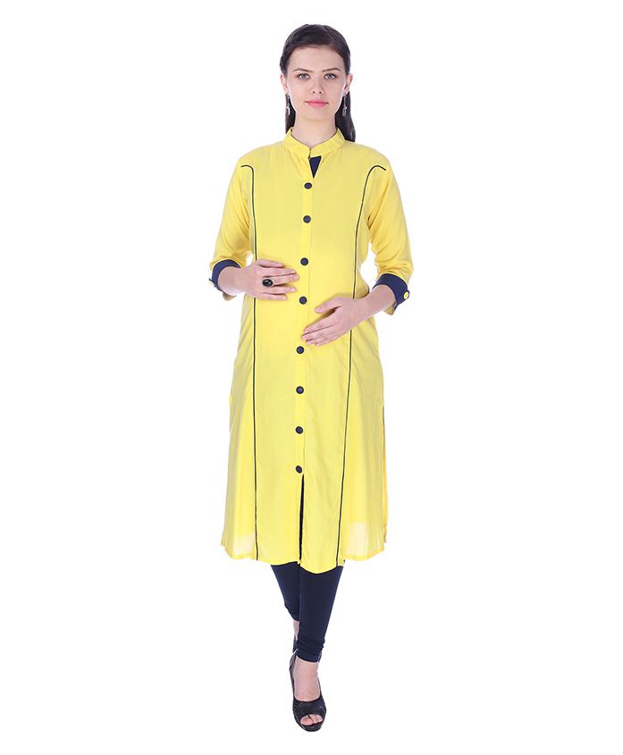 MomToBe Three Fourth Sleeves Maternity Kurti - Bumblebee Yellow