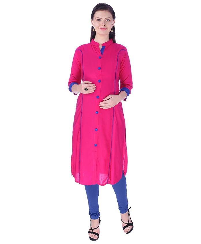 MomToBe Three Fourth Sleeves Maternity Kurti - Hot Pink