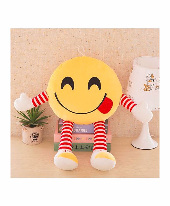 Frantic Smiley Plush Cushion With Stripe Hands And Legs - Yellow