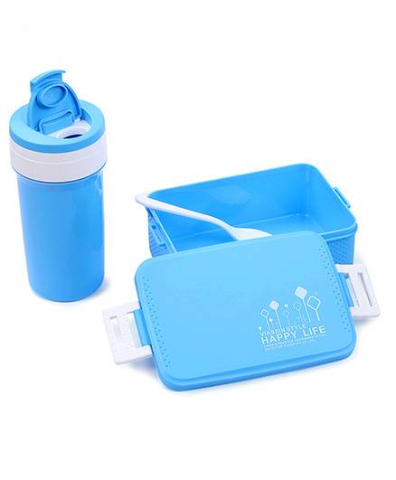 Lunch Box Sipper Water Bottle And Spoon Set 500 Ml - Blue