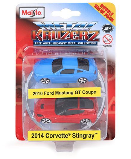 Maisto Die Cast 2010 Ford Mustang GT Coupe & 2014 Corvette Stingray Cars Pack of 2 Blue & Red