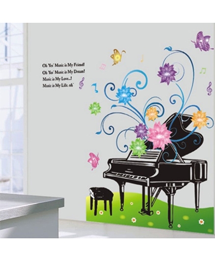 Studio Briana Piano With Flowers And Butterflies Wall Sticker - Multi Color