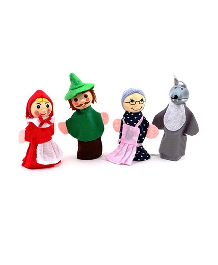 Kuhu Creations Wooden Finger Puppets Little Red Riding Hood Toy Hand Puppets - Set Of 4