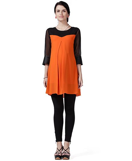 House Of Napius Three Fourth Sleeves Radiation Safe Maternity Tunic Top - Orange & Black