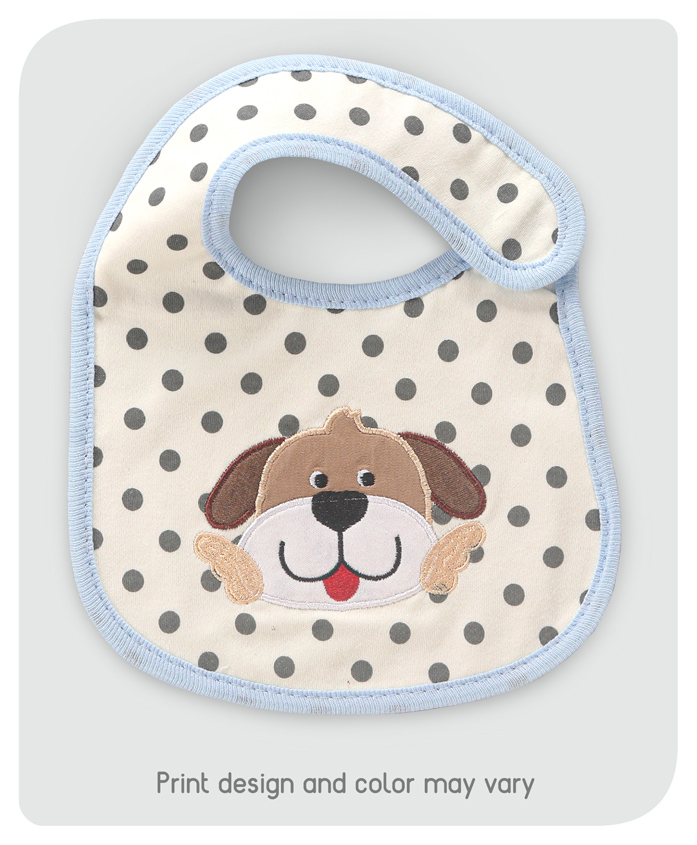 Babyhug Bib Puppy Face Embroidery - White And Blue