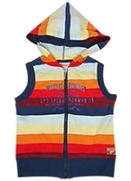 Sleeveless Hooded Sweat Shirt With Stripes