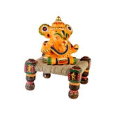 Terracotta Hand Painted Ganesha With Chowki - Yellow