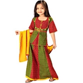 Little India - Rajasthani Red Green Booti Work Lehanga Choli
