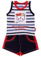 Wow - Sleeveless Striped T-Shirt and Shorts Set