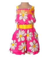 Infancy - Singlet Floral Printed Jumpsuit With Hair Band