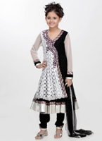 Girlish - Lace And Net Angarakha Style Salwaar Kameez With Dupatta