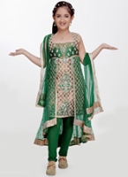 Girlish - Sleeveless Lace and Net Style Salwar Kameez Suit With Dupatta