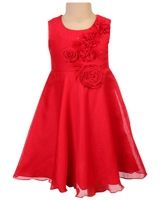 Sleeveless Red Chanderi Dress 3 - 4 Years, Beautifully elegant red dress with  seq...