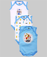 Baby Hug - Sleeveless White And Blue Printed Onesies