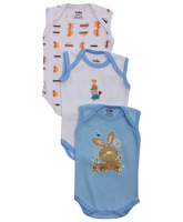 Baby Hug - Sleeveless White And Blue Printed Onesies