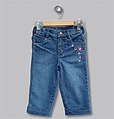 Beebay -  Flower Embriodered Blue Capri