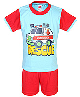 Fun - Rescue Print Half Sleeves T Shirt With Shorts