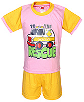 Fun - Rescue Print Half Sleeves T Shirt With Shorts