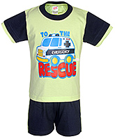 Fun - Rescue Print Half Sleeves T Shirt With Shorts