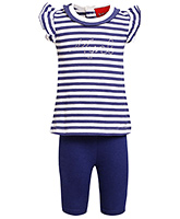 Little Pixies - Cap Sleeves Striped Top And Capri Set