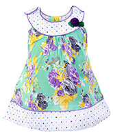Infancy - Sleeveless Floral And Dots Print Frock