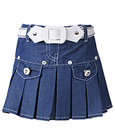 SAPS - Denim Pleated Skirt With Belt
