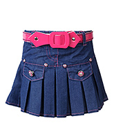 SAPS - Pleated Denim Skirt With Pink Belt