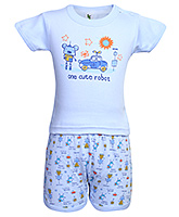 Cucumber - Half Sleeves Robot Print Top With Shorts Set