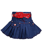 SAPS - Pleated Denim Skirt With Belt