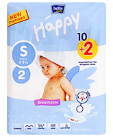 Bella Baby – Happy Diapers Small (3 - 8 Kg), 10 + 2 Pieces, Imported from Europ...