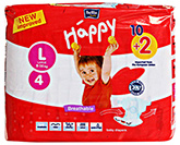 Bella Baby – Happy Diapers Large (9 -14 Kg), 10 + 2 Pieces, Imported from Europ...