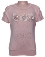 Half Sleeves Top With Satin Flowers